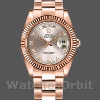 Replica Rolex Day-Date 118235 Pink Roman Numeral dial Fluted Bezel 36mm Lady Replica Uhr