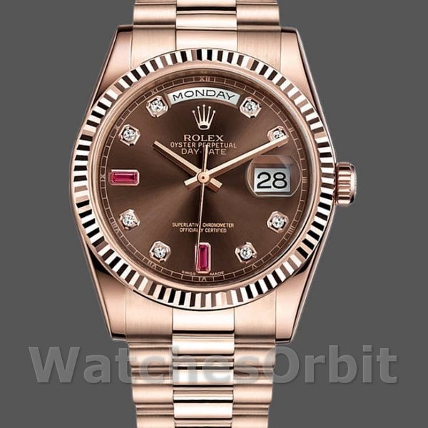 Replica Rolex Day-Date 118235 Rose Gold Chocolate Brown Dial 36mm Unisex Replica Uhr, Nachbau, Präzise Verarbeitung