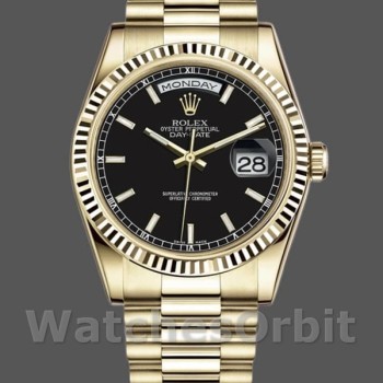 Replica Rolex Day Date 118238 Black Dial Stainless Steel 36mm Herren Replica Uhr