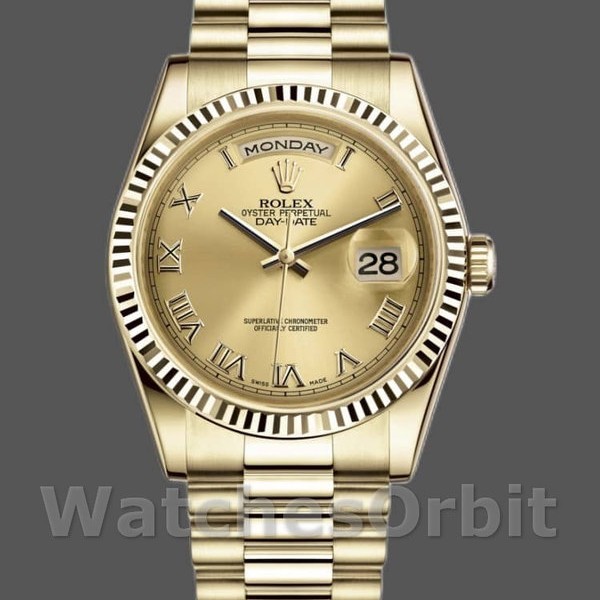 Replica Rolex Day-Date 118238 Champagner Zifferblatt 36mm Unisex Replica Uhr, Replik, Edle Materialien
