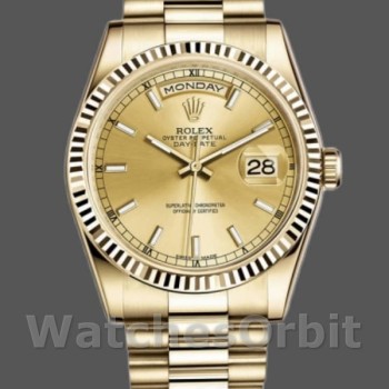 Replica Rolex Day-Date 118238 Fluted Bezel Champagner Zifferblatt 36mm Unisex Replica Uhr