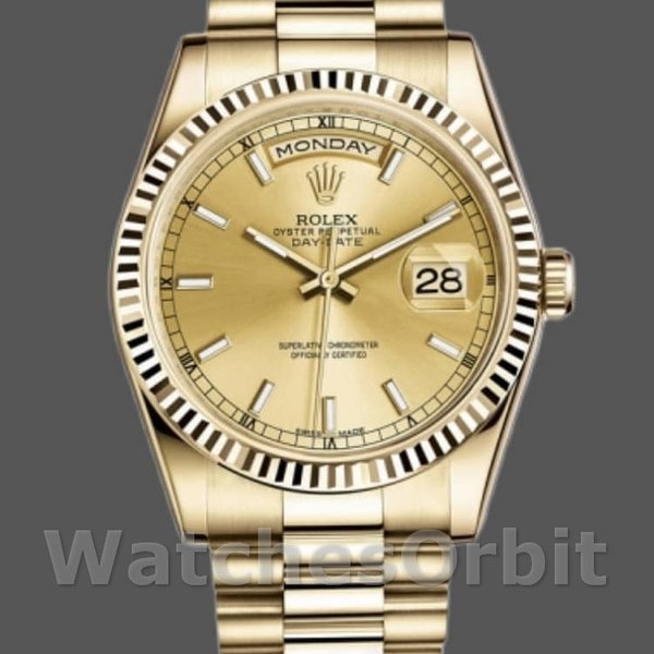 Replica Rolex Day-Date 118238 Fluted Bezel Champagner Zifferblatt 36mm Unisex Replica Uhr, Nachbau, Hochwertige Nachbildung