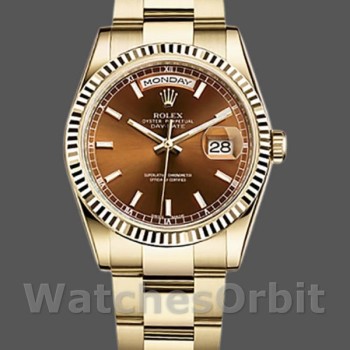 Replica Rolex Day-Date 118238 Index Cognac Dial Fluted Bezel 36mm Unisex Replica Uhr