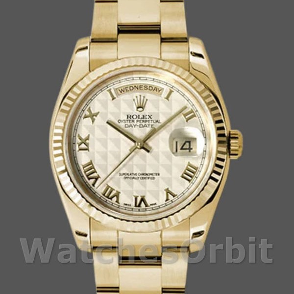Replica Rolex Day-Date 118238 Roman Numeral Pyramid Ivory Dial 36mm Unisex Replica Uhr, Imitat, Präzise Verarbeitung