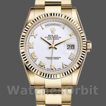 Replica Rolex Day-Date 118238 Weißes Zifferblatt mit römischen Ziffern 36mm Unisex Uhren Replica Uhr