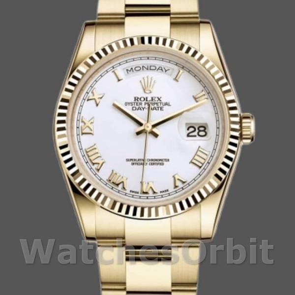 Replica Rolex Day-Date 118238 Weißes Zifferblatt mit römischen Ziffern 36mm Unisex Uhren Replica Uhr, Exakte Nachbildung, Stilvolles Accessoire