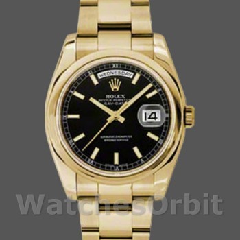Replica Rolex Day Date 118238 Gelbgold Schwarzes Zifferblatt Edelstahl 36mm Herren Replica Uhr