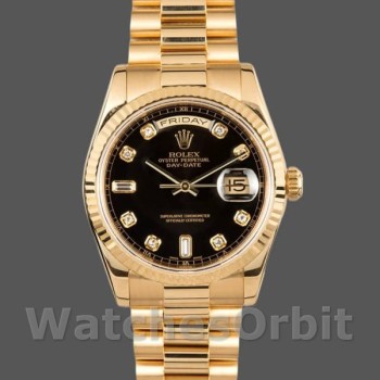 Replica Rolex Day Date 118238 Gelbgold Schwarzes Diamant-Zifferblatt 36mm Herren Replica Uhr