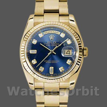 Replica Rolex Day-Date 118238 Gelbgold Blaues Diamant Zifferblatt Unisex Replica Uhr