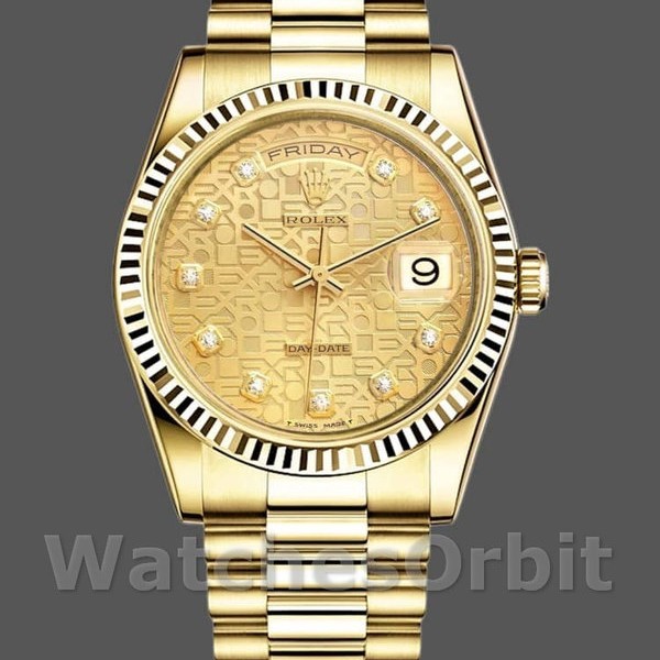 Replica Rolex Day-Date 118238 Gelbgold Champagner Jubiläum Diamant Zifferblatt 36mm Unisex Replica Uhr, Exakte Nachbildung, Elegantes Design