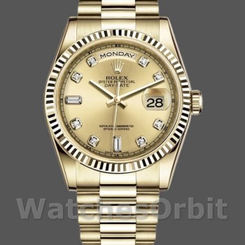 Replica Rolex Day-Date 118238 Gelbgold Diamant Champagner Zifferblatt 36mm Unisex Replica Uhr