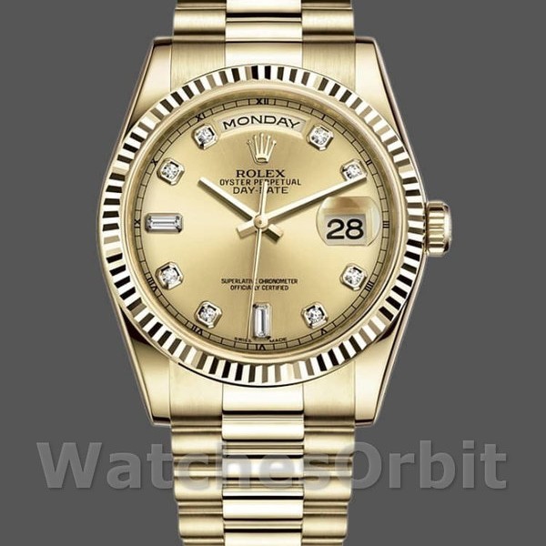 Replica Rolex Day-Date 118238 Gelbgold Diamant Champagner Zifferblatt 36mm Unisex Replica Uhr, Replica Uhr, Klassisches Design