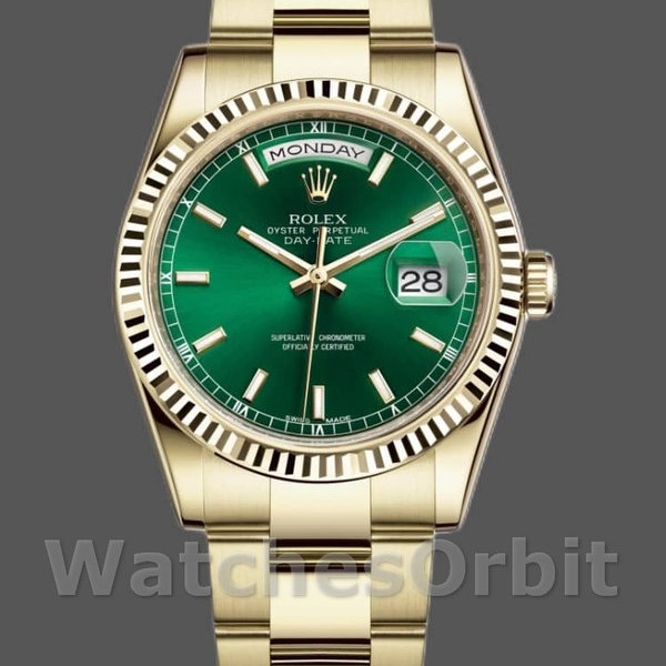 Replica Rolex Day-Date 118238 Gelbgold Grün Zifferblatt 36mm Unisex Replica Uhr, Replica Uhr, Exklusive Verarbeitung