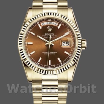 Replica Rolex Day-Date 118238 Gelbgold Index Cognac Zifferblatt 36mm Unisex Replica Uhr
