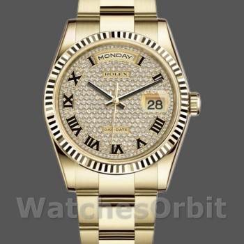 Replica Rolex Day-Date 118238 Gelbgold Pave Diamant Zifferblatt 36mm Unisex Replica Uhr