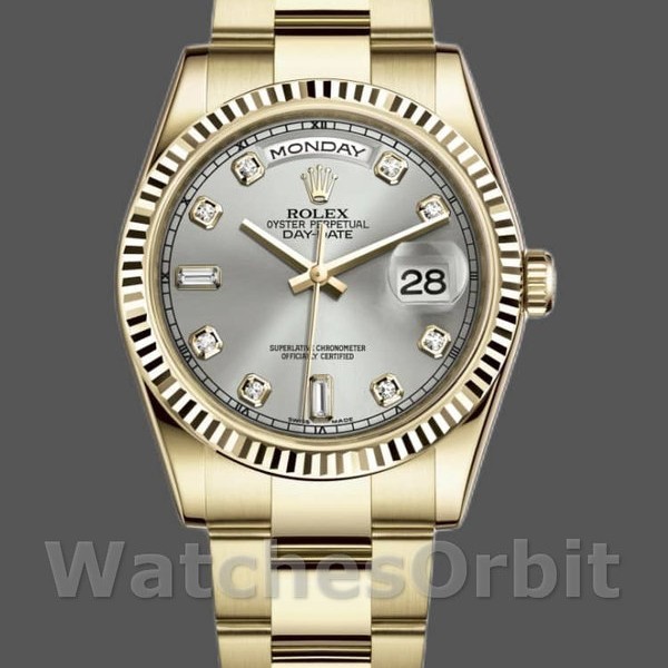 Replica Rolex Day-Date 118238 Gelbgold Silber Diamant Zifferblatt 36mm Unisex Replica Uhr, Exakte Nachbildung, Exklusive Verarbeitung