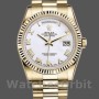 Replica Rolex Day-Date 118238 Gelbgold Weißes Zifferblatt Geriffelte Lünette 36mm Unisex Replica Uhr