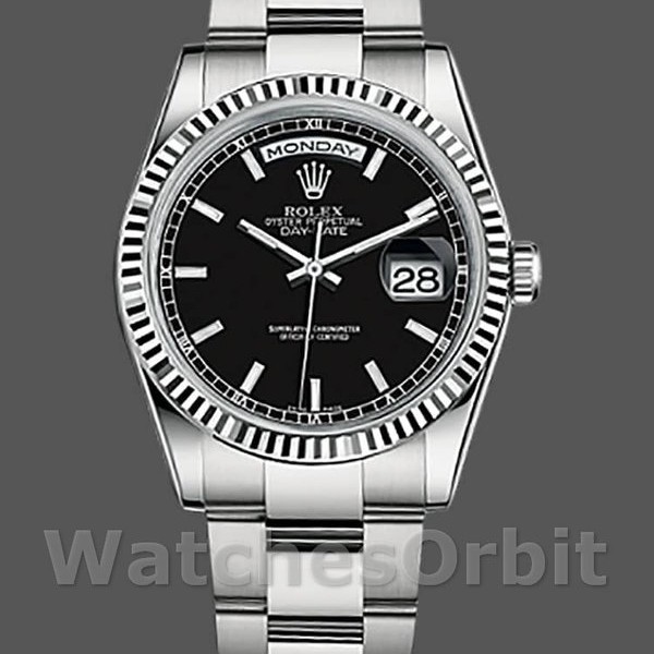 Replica Rolex Day-Date 118239 Black Dial Fluted Bezel 36mm Unisex Replica Uhr, Replik, Präzise Verarbeitung
