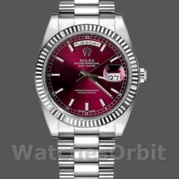 Replica Rolex Day-Date 118239 Cherry Red Dial Fluted Bezel 36mm Lady Replica Uhr