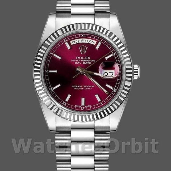 Replica Rolex Day-Date 118239 Cherry Red Dial Fluted Bezel 36mm Lady Replica Uhr, Replik, Klassisches Design