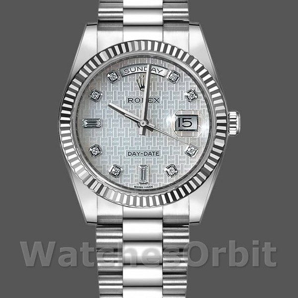 Replica Rolex Day-Date 118239 Mother of Pearl White Dial Fluted Bezel 36mm Unisex Replica Uhr, Replika Uhren, Präzise Verarbeitung