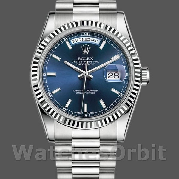 Replica Rolex Day-Date 118239 Weißgold Blaues Zifferblatt 36mm Unisex Replica Uhr, Exakte Nachbildung, Exklusive Verarbeitung