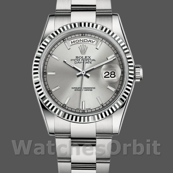 Replica Rolex Day-Date 118239 Weißgold Silber Zifferblatt 36mm Unisex Replica Uhr, Exakte Nachbildung, Exklusive Verarbeitung