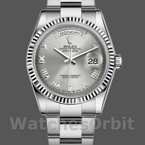 Replica Rolex Day-Date 118239 Weißgold Silber Römische Ziffern 36mm Unisex Replica Uhr, Replica Uhr, Präzise Verarbeitung