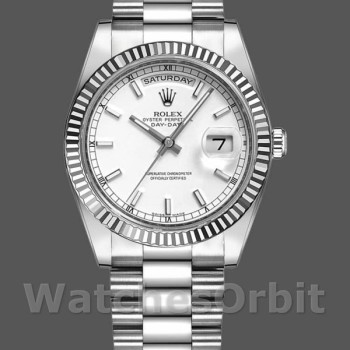 Replica Rolex Day-Date 118239 Weißgold Weißes Zifferblatt Geriffelte Lünette 36mm Unisex Replica Uhr