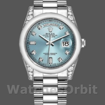 Replica Rolex Day-Date 118296 Platinum Ice Blue Dial Diamond 36mm Unisex Replica Uhr
