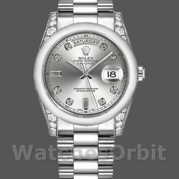 Replica Rolex Day-Date 118296 Platin Silber Zifferblatt Diamant 36mm Unisex Replica Uhr