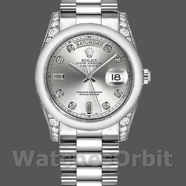Replica Rolex Day-Date 118296 Platin Silber Zifferblatt Diamant 36mm Unisex Replica Uhr, Exakte Nachbildung, Hochwertige Nachbildung