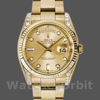 Replica Rolex Day-Date 118338 Champagne Diamonds Dial 36mm Unisex Replica Uhr