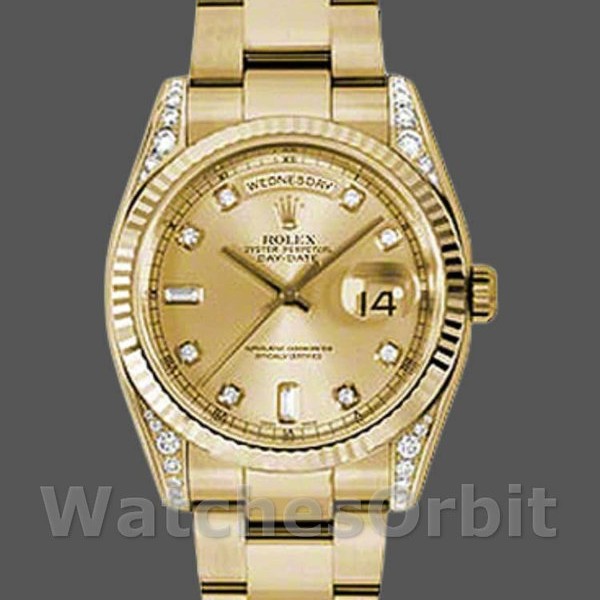 Replica Rolex Day-Date 118338 Champagne Diamonds Dial 36mm Unisex Replica Uhr, Replica Uhren, Hochwertige Nachbildung