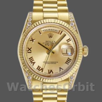 Replica Rolex Day-Date 118338 Champagne Roman Dial Diamond Bezel 36MM Unisex Replica Uhr