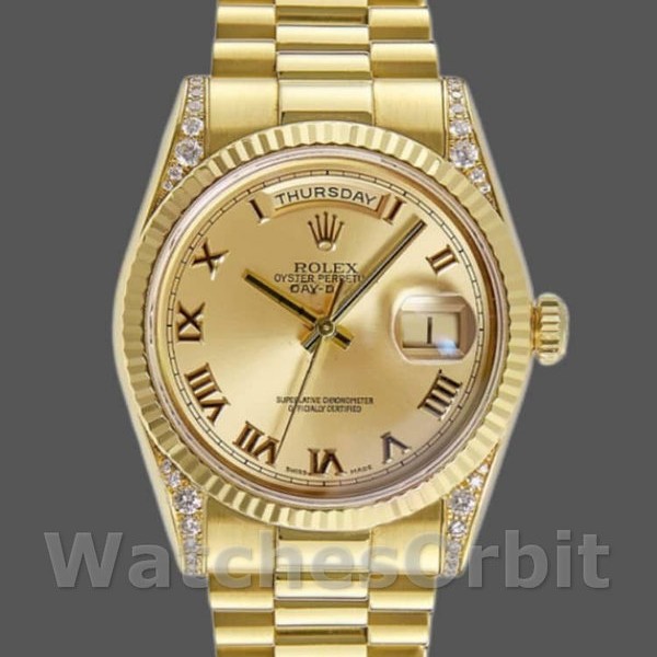 Replica Rolex Day-Date 118338 Champagne Roman Dial Diamond Bezel 36MM Unisex Replica Uhr Exklusive Verarbeitung