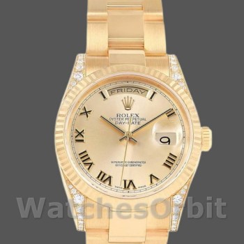 Replica Rolex Day-Date 118338 Gelbgold Champagner Zifferblatt Römische Ziffern 36mm Unisex Replica Uhr