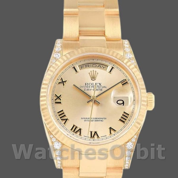 Replica Rolex Day-Date 118338 Gelbgold Champagner Zifferblatt Römische Ziffern 36mm Unisex Replica Uhr, Replica Uhren, Stilvolles Accessoire