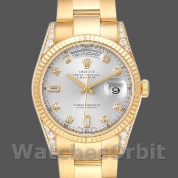 Replica Rolex Day-Date 118338 Gelbgold Silber Diamant Zifferblatt 36mm Unisex Replica Uhr