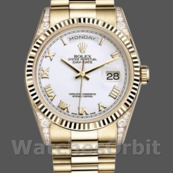Replica Rolex Day-Date 118338 Gelbgold Weißes römisches Zifferblatt 36mm Unisex Replica Uhr