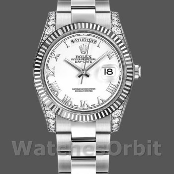 Replica Rolex Day Date 118339 White Gold white Dial Fluted Bezel 36mm Unisex Replica Uhr