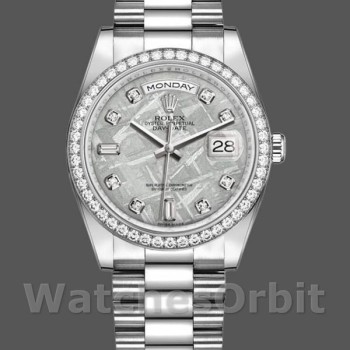 Replica Rolex Day Date 118346 Platinum Diamond Bezel Meteorite Dial 36mm Unisex Replica Uhr