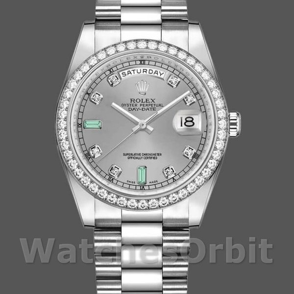 Replica Rolex Day Date 118346 Rhodium Grey Dial 36mm Unisex Replica Uhr, Replika Uhren, Edle Materialien