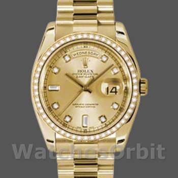 Replica Rolex Day Date 118348 Champagner Diamant Zifferblatt Gelbgold 36mm Unisex Replica Uhr