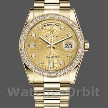 Replica Rolex Day Date 118348 Champagne Jubilee Diamond Dial Gelbgold 36mm Unisex Replica Uhr