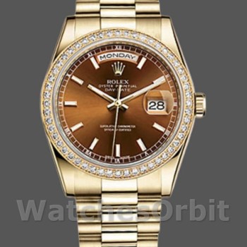 Replica Rolex Day Date 118348 Chocolate Brown Dial Gelbgold 36mm Unisex Replica Uhr
