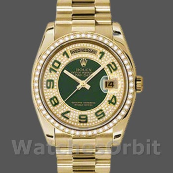 Replica Rolex Day Date 118348 Green Diamond Dial Gelbgold 36mm Unisex Replica Uhr