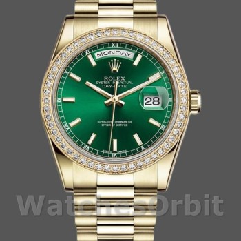 Replica Rolex Day Date 118348 Green Index Dial Yellow Gold 36mm Unisex Replica Uhr