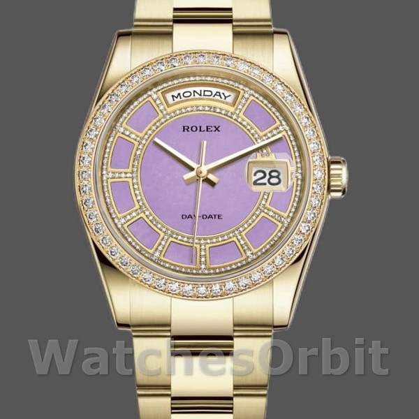 Replica Rolex Day Date 118348 Lavender Jade Carousel Dial Gelbgold 36mm Unisex Replica Uhr, Replica Uhren, Luxuriöse Optik