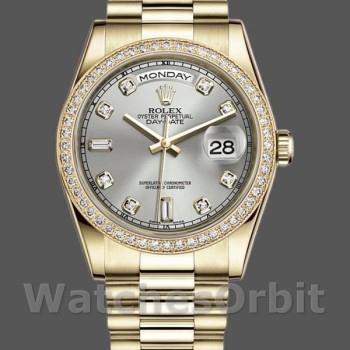 Replica Rolex Day-Date 118348 Silber Diamant Zifferblatt 36mm Unisex Replica Uhr